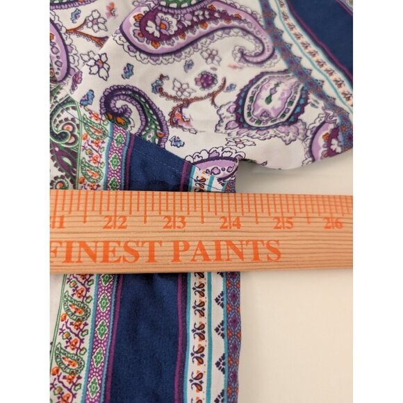 Chicos 3 Paisley No Iron Shirt Womens Size XL Blue Floral Window Pane Button Up - Picture 8 of 9